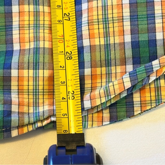 IZOD Men’s Large Long Sleeve Green, Yellow, Blue, Orange Plaid Shirt 100% Cotton - Picture 7 of 11